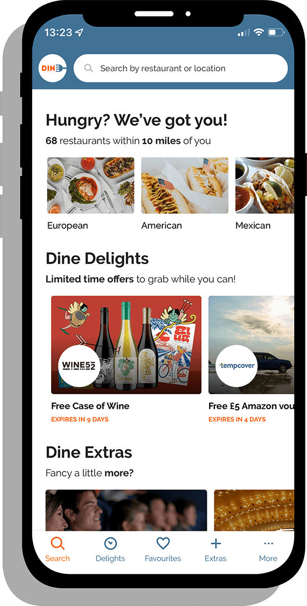 screenshots from dine app