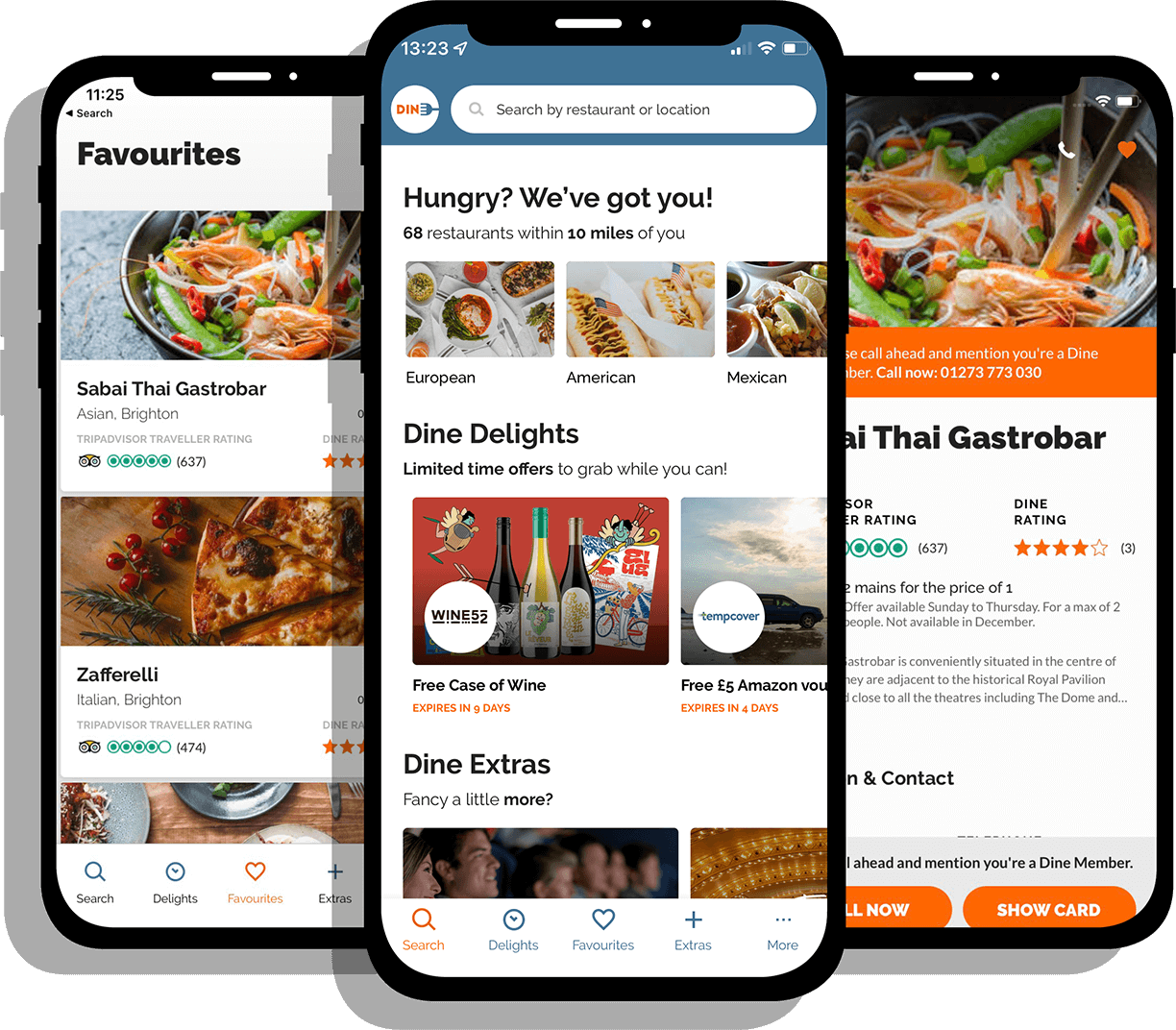 screenshots from dine app