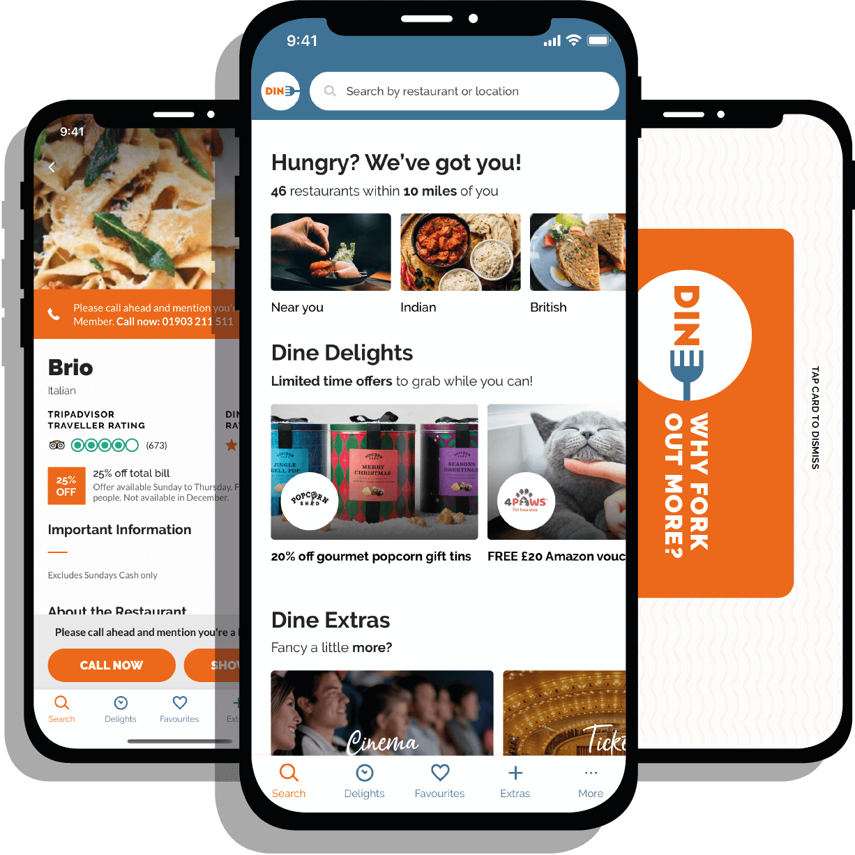 screenshots from dine app